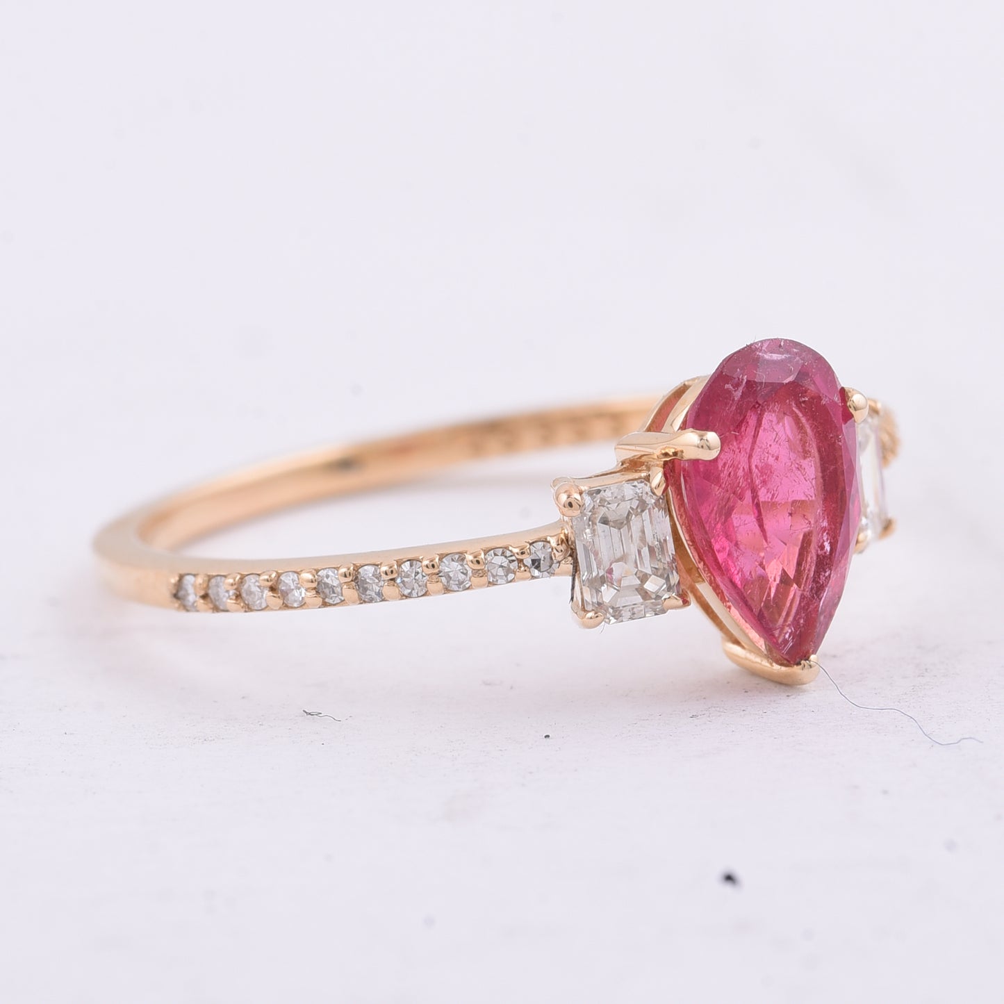 1.15 Ct Pear Mixed Cut Natural Pink Tourmaline 14K Gold Ring