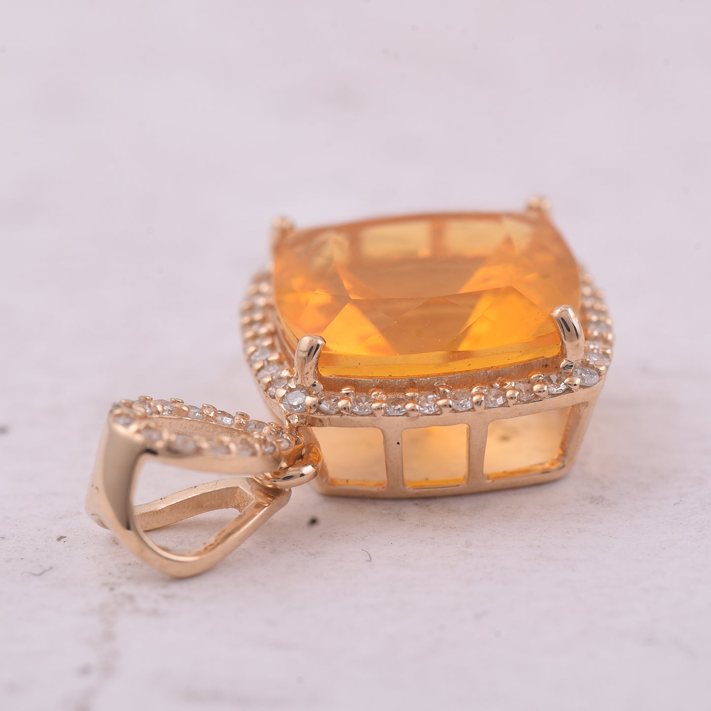 2.85 Ct Cushion Mixed Cut Natural Fire Opal 14K Gold Pendant