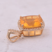 2.85 Ct Cushion Mixed Cut Natural Fire Opal 14K Gold Pendant