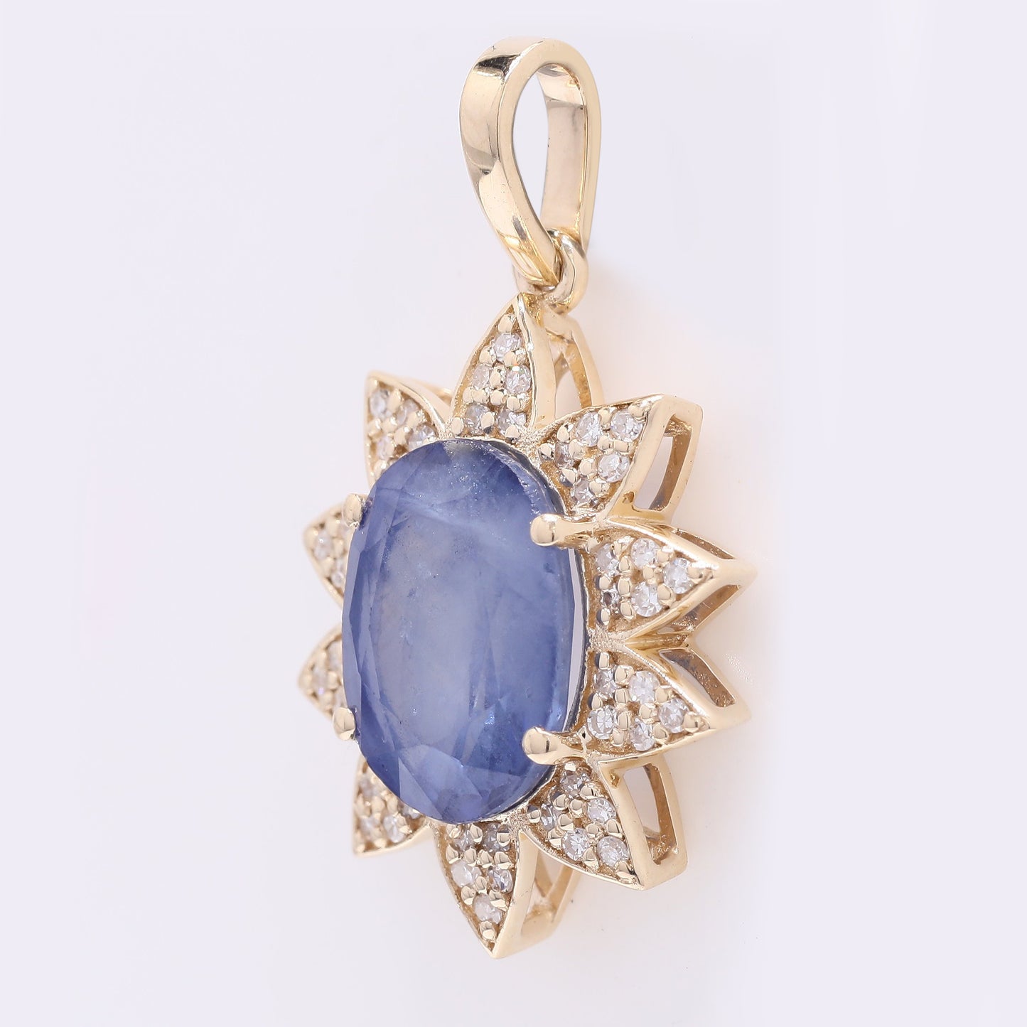 3.24 Ct Oval Mixed Cut Natural Sapphire 14K Gold Pendant