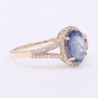 2.22 Ct Oval Mixed Cut Natural Sapphire 14K Gold Ring