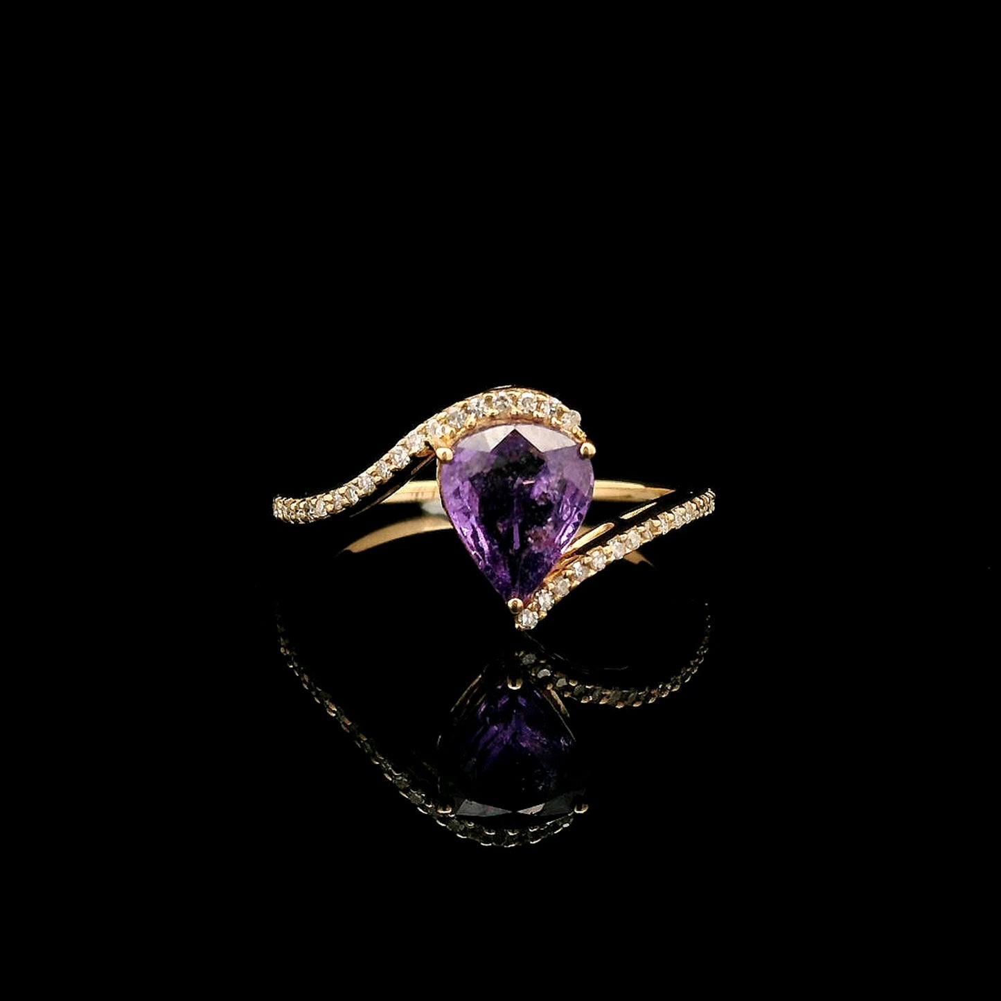 1.42 Ct Pear Mixed Cut Natural Purple Sapphire 14K Gold Ring