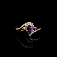 1.42 Ct Pear Mixed Cut Natural Purple Sapphire 14K Gold Ring