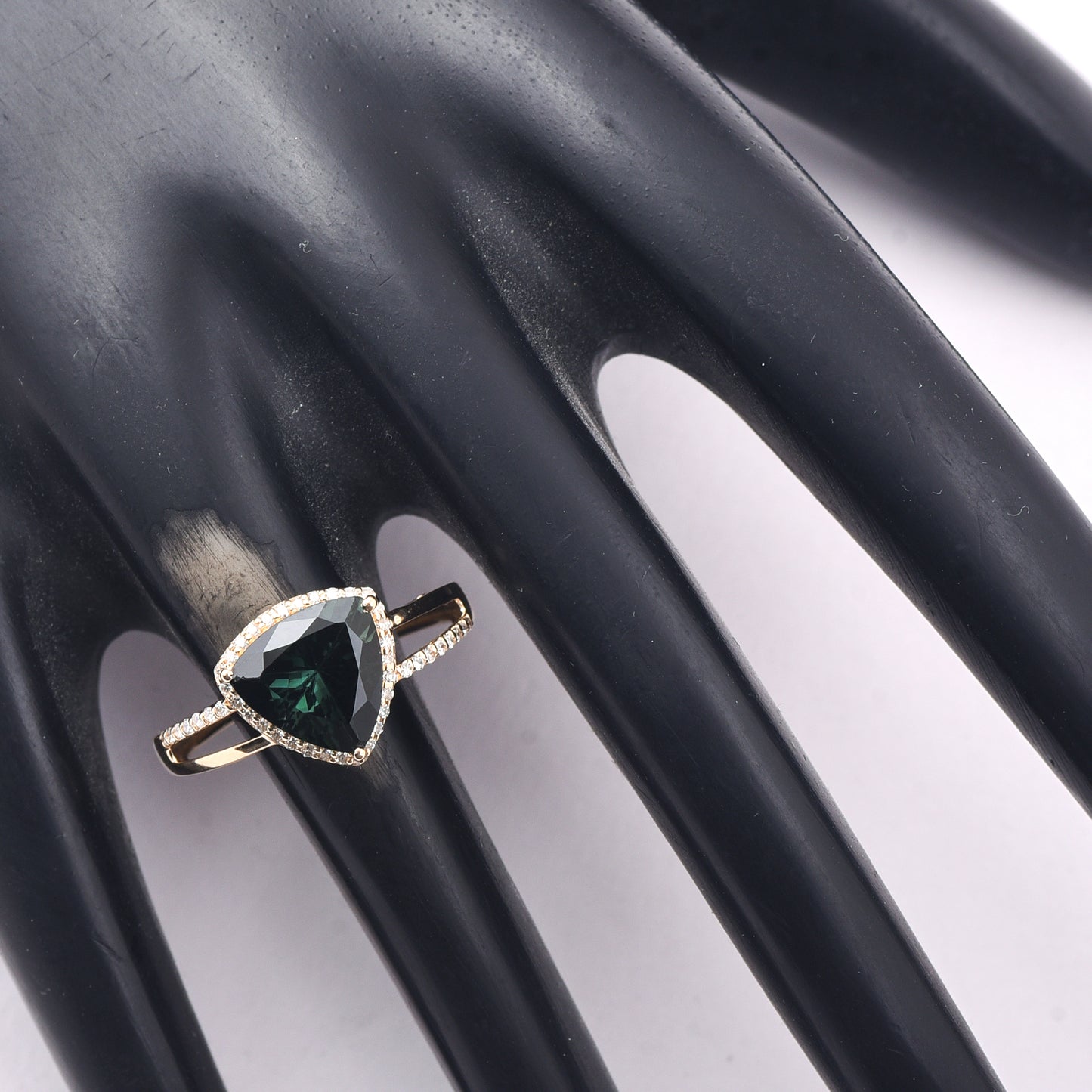 2.33 Ct Triangle Mixed Cut Natural Green Tourmaline 14K Gold Ring