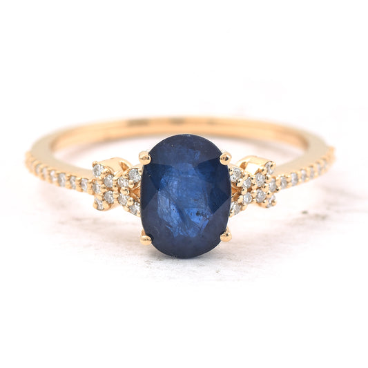 1.73 Ct Oval Mixed Cut Natural Sapphire 14K Gold Ring