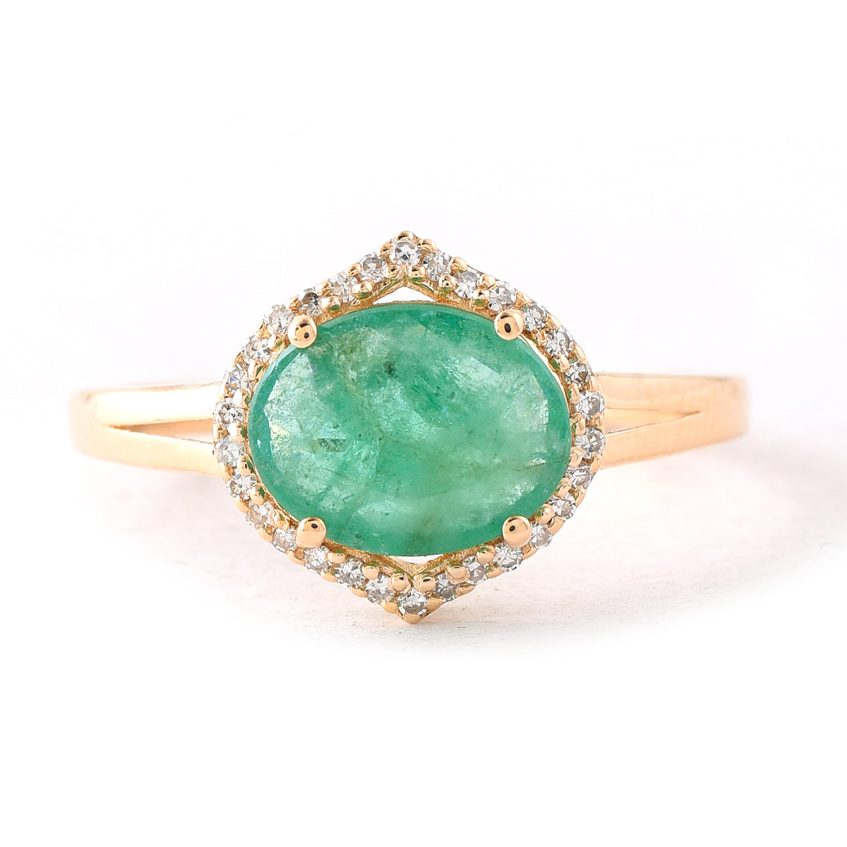 1.49 Ct Oval Mixed Cut Natural Emerald 14K Gold Ring