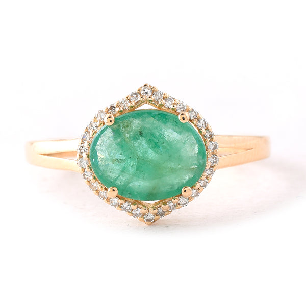 1.49 Ct Oval Mixed Cut Natural Emerald 14K Gold Ring