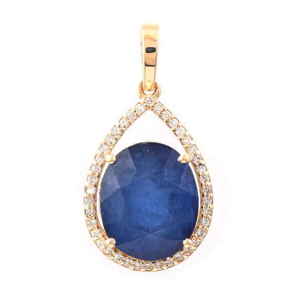 6.18 Ct Oval Mixed Cut Natural Sapphire 14K Gold Pendant