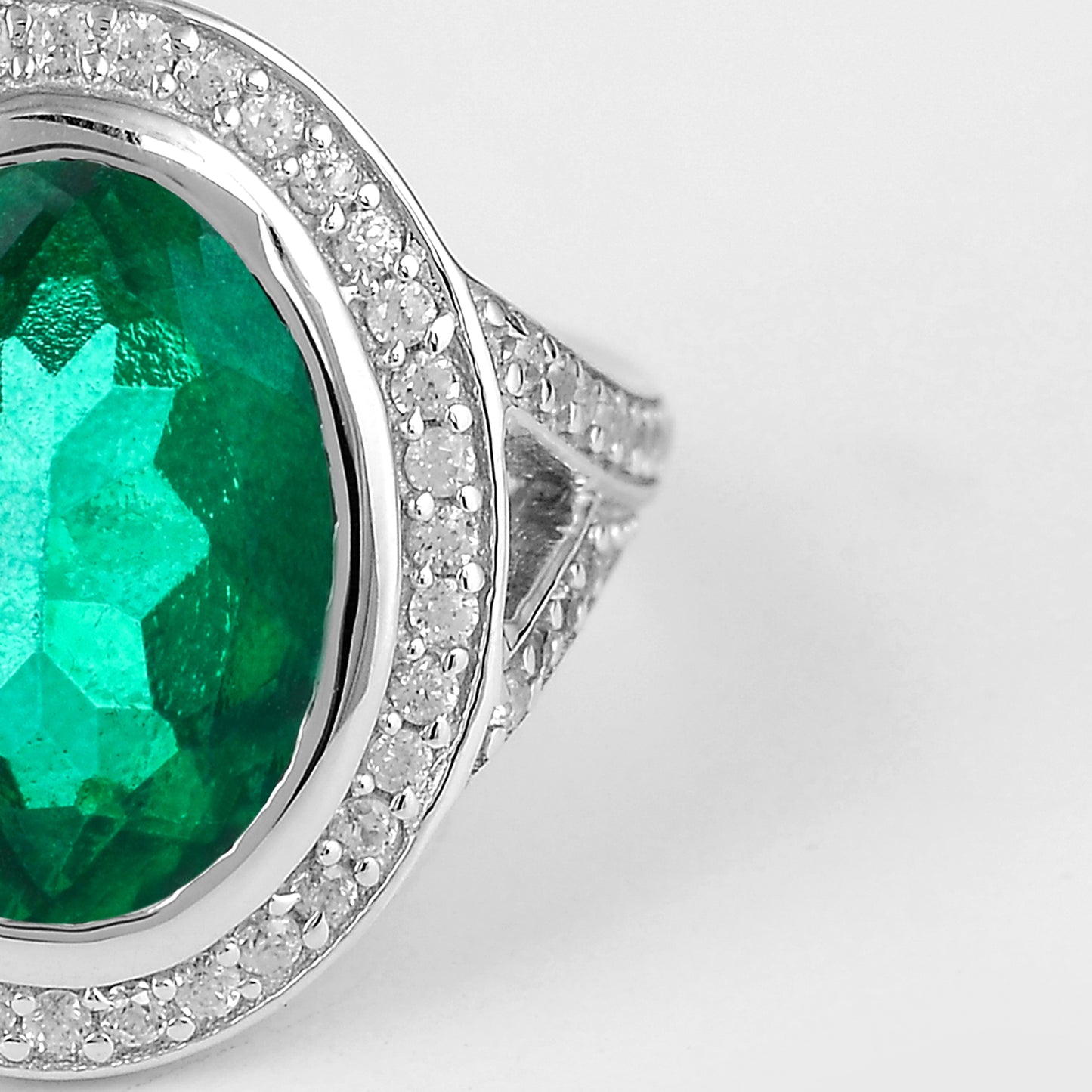 6.78 Ct Oval Green Topaz, Cubic Zirconia, 925 Sterling Silver Ring