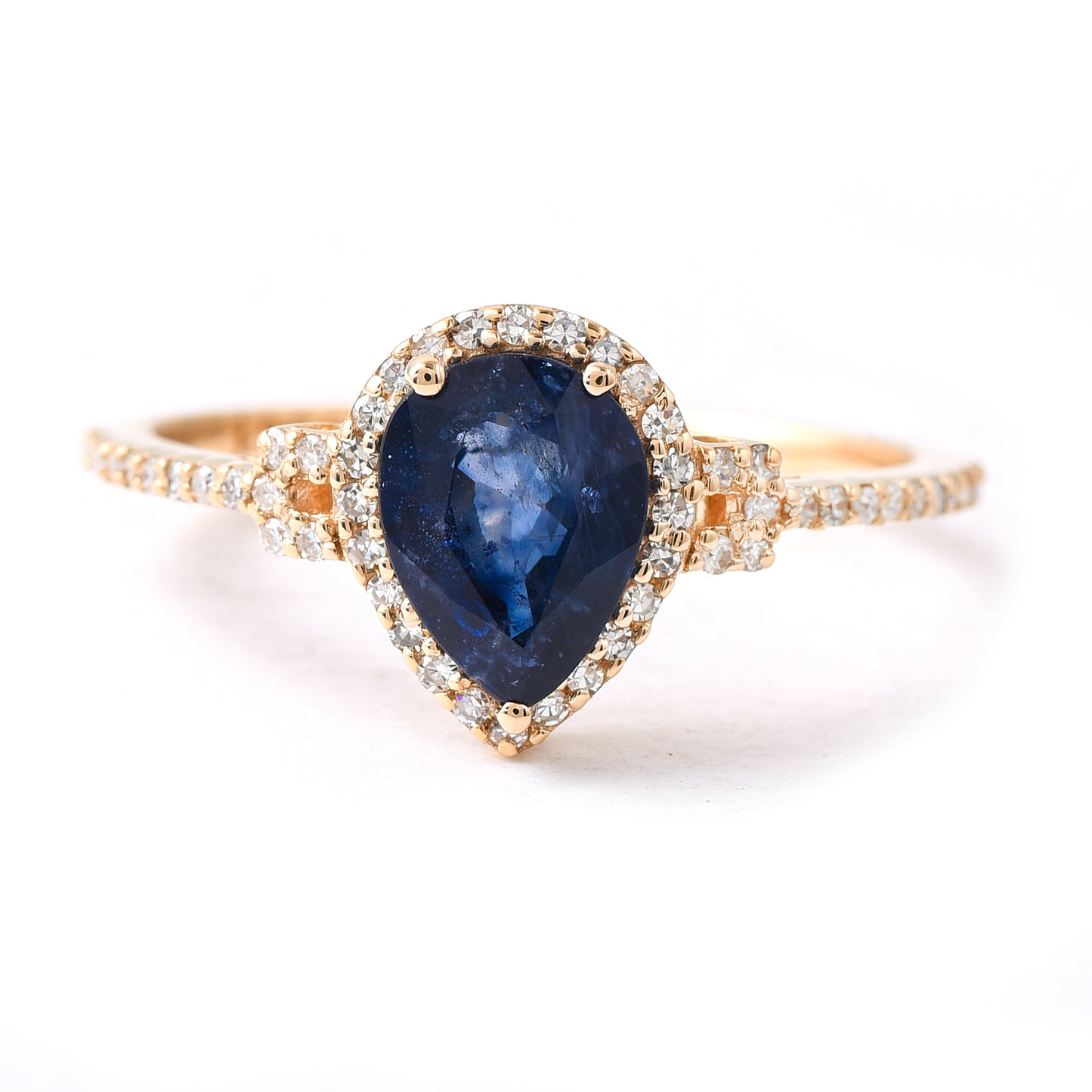 1.51 Ct Pear Mixed Cut Natural Sapphire 14K Gold Ring