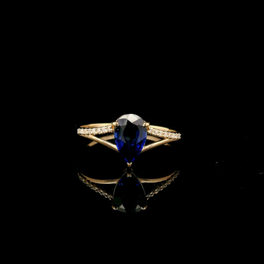1.48 Ct Pear Mixed Cut Lab Grown Sapphire 14K Gold Ring