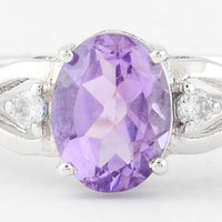 1.29 Ct Oval Amethyst, Cubic Zirconia, 925 Sterling Silver Ring