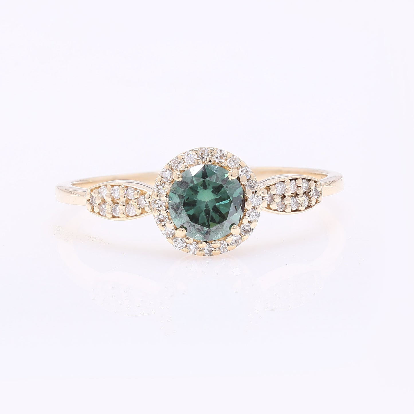 0.64 Ct Round Green Diamond 14K Gold Ring