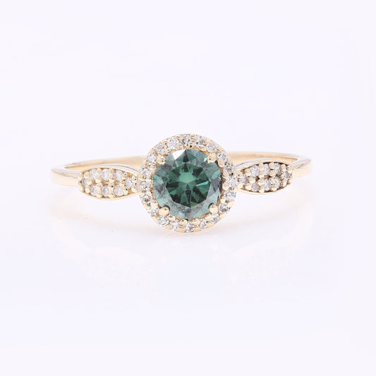 0.64 Ct Round Green Diamond 14K Gold Ring