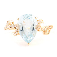 2.76 Ct Pear Mixed Cut Natural Beryl Aquamarine 14K Gold Ring