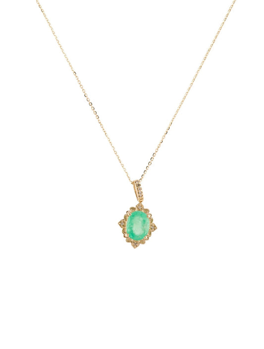 14K Emerald & Diamond Pendant Necklace
