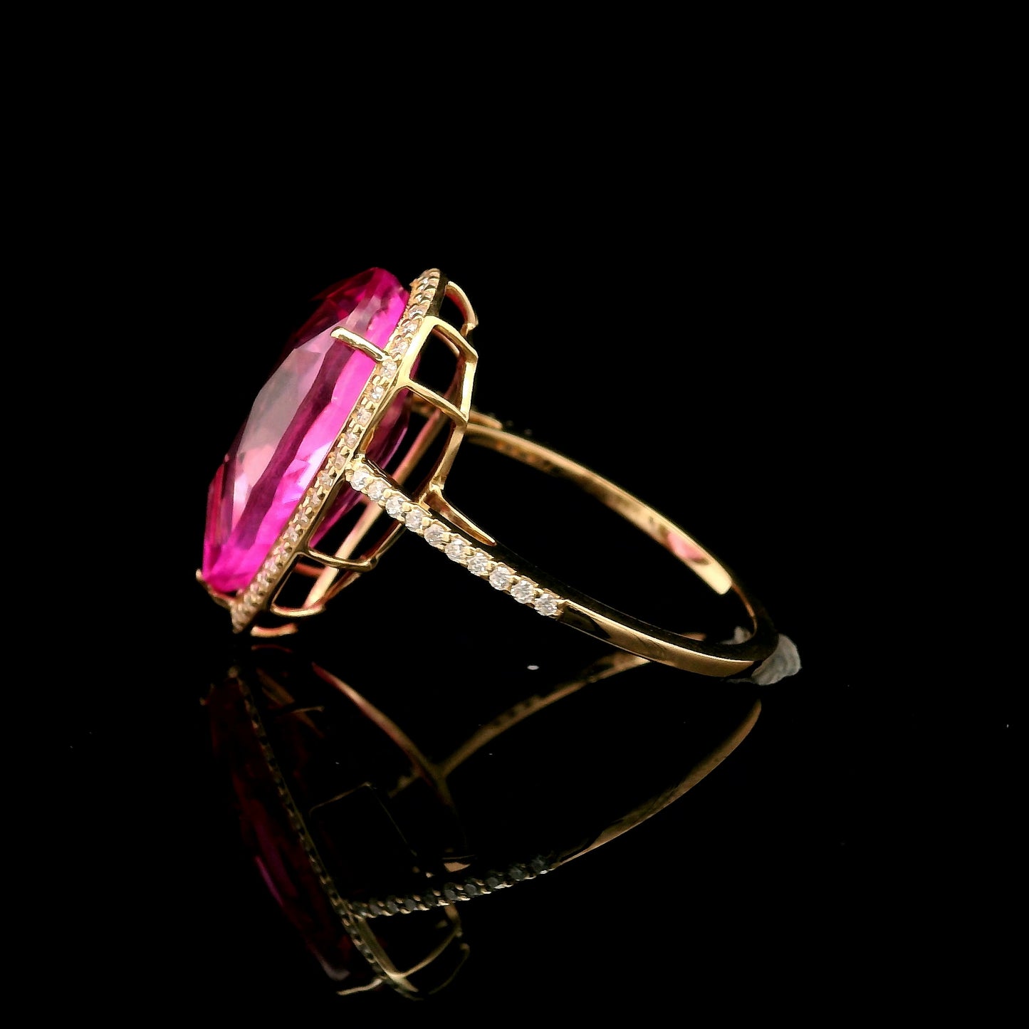 10.14 Ct Pear Mixed Cut Lab Grown Pink Sapphire 14K Gold Ring