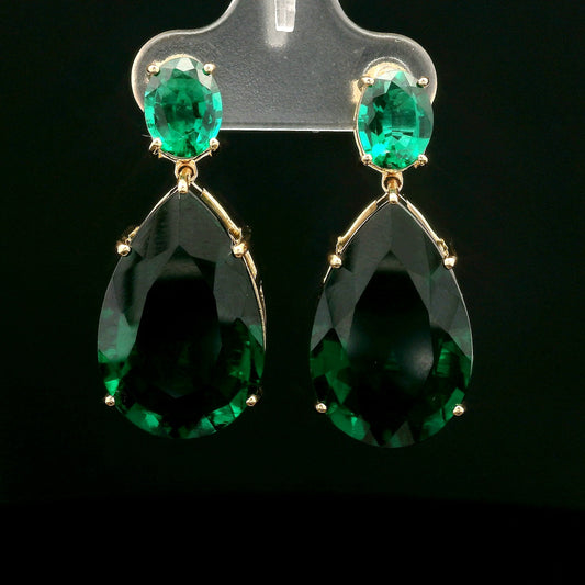 25.12 Ct Fancy Mixed Cut Lab Grown Emerald 14K Gold Earrings