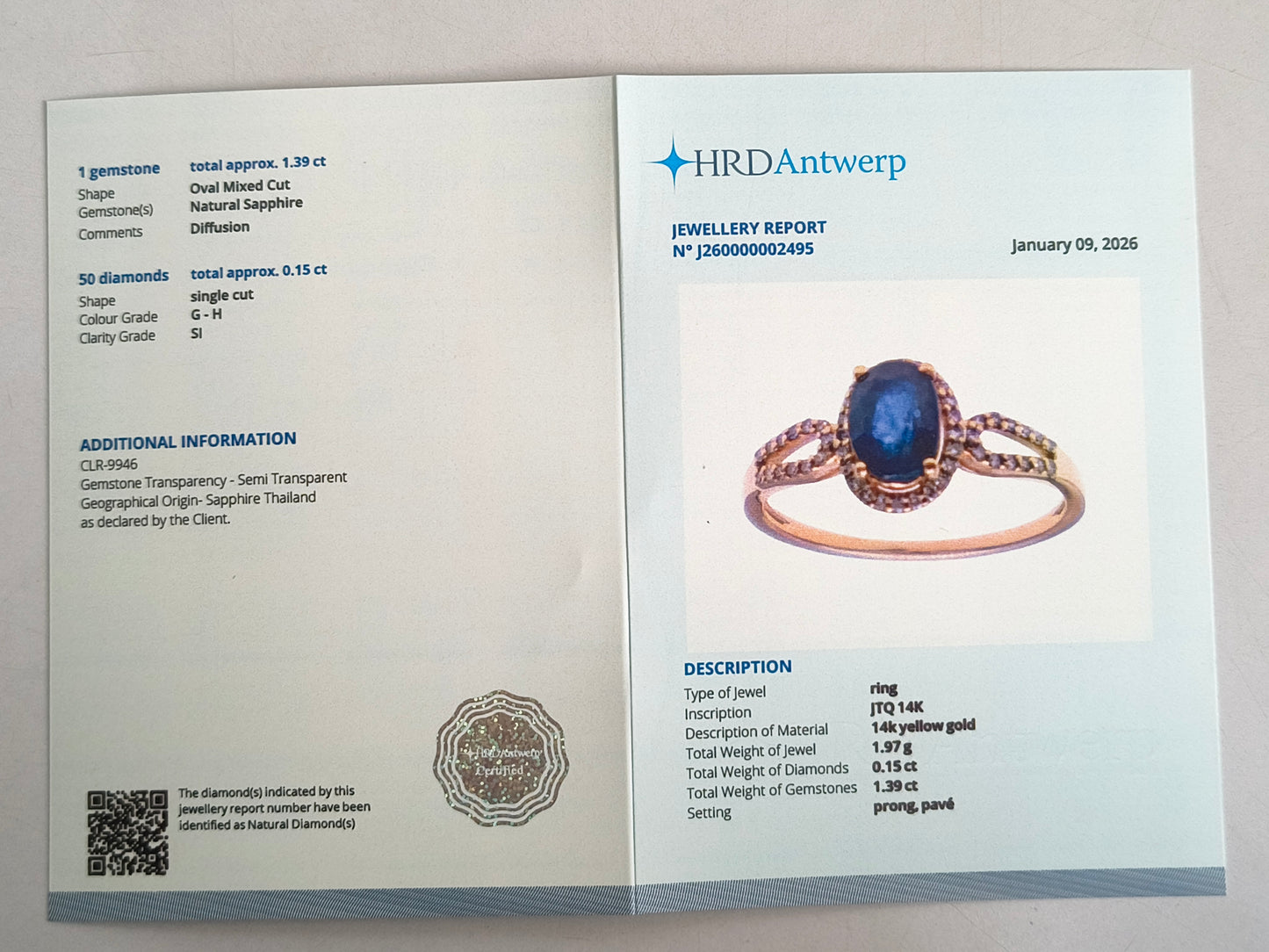 1.54 Ct Oval Mixed Cut Natural Sapphire 14K Gold Ring