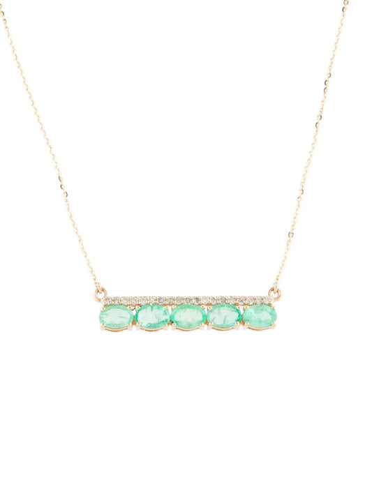 14K Emerald & Diamond Bar Necklace