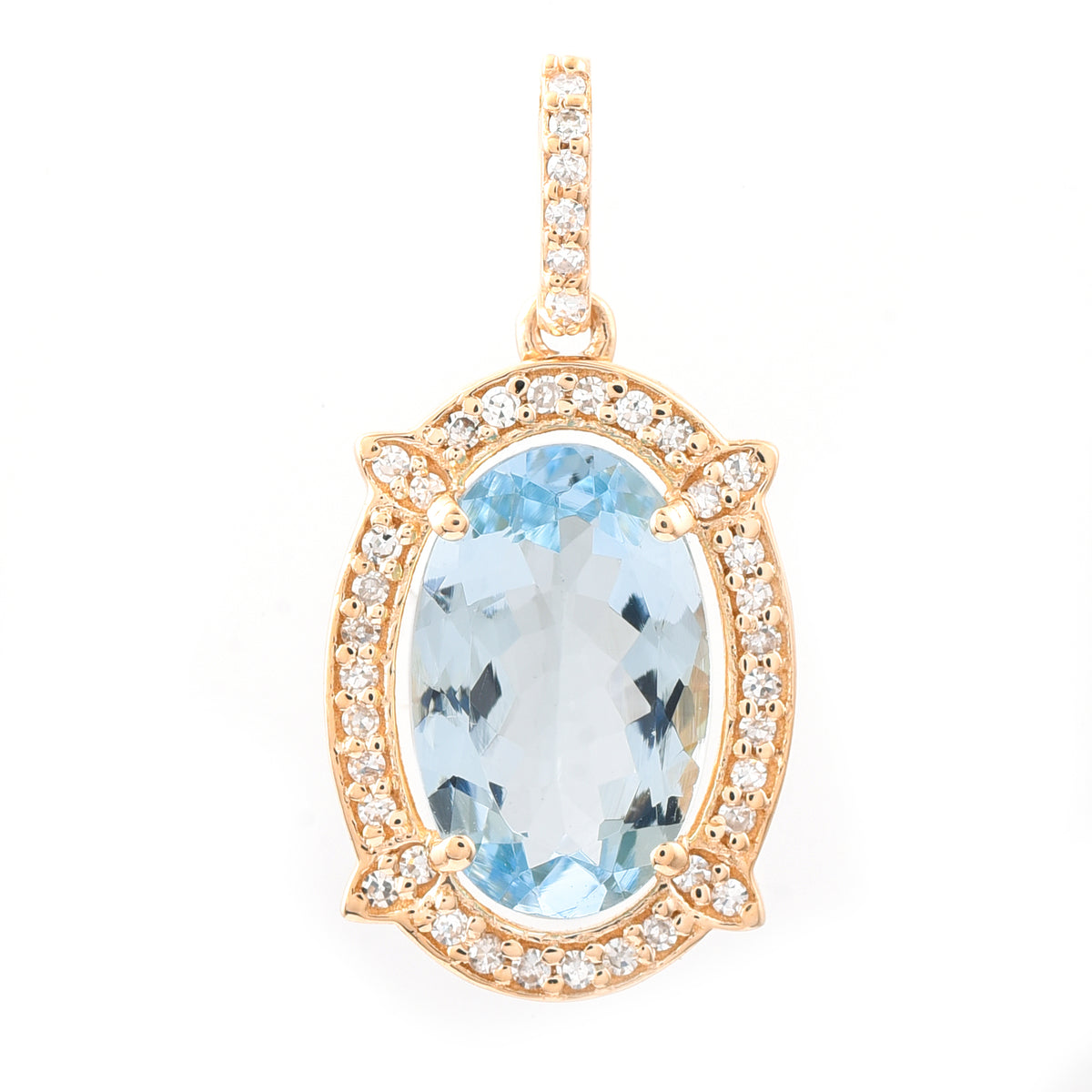 1.85 Ct Oval Mixed Cut Natural Aquamarine 14K Gold Pendant