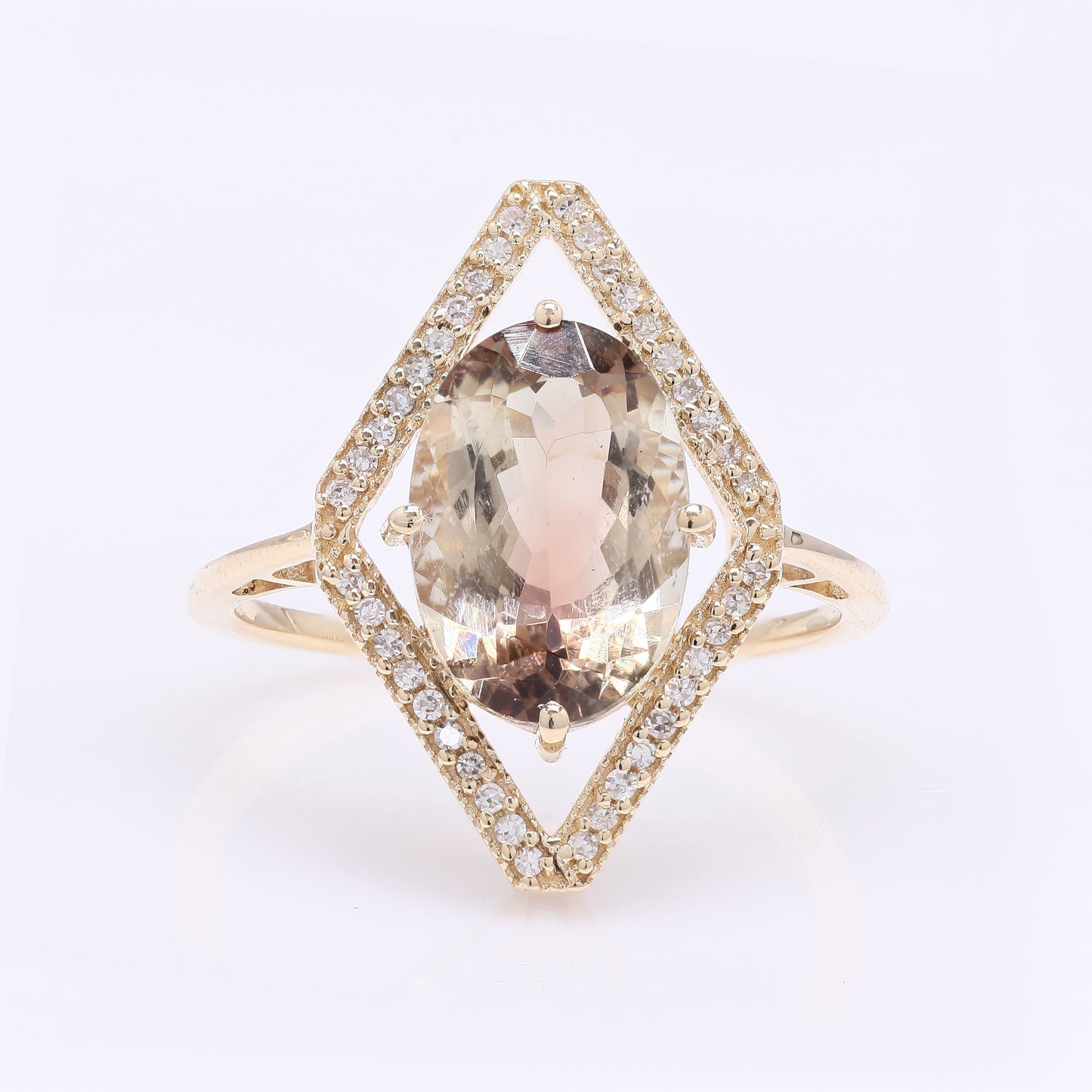 2.93 Ct Oval Mixed Cut Natural Plagioclase Feldspar Sunstone 14K Gold Ring