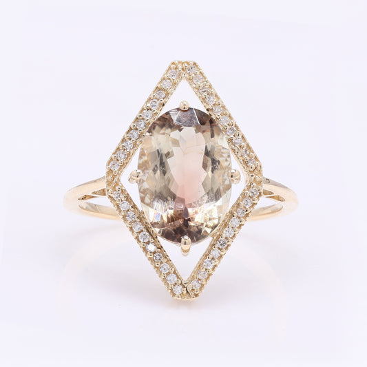 2.93 Ct Oval Mixed Cut Natural Plagioclase Feldspar Sunstone 14K Gold Ring