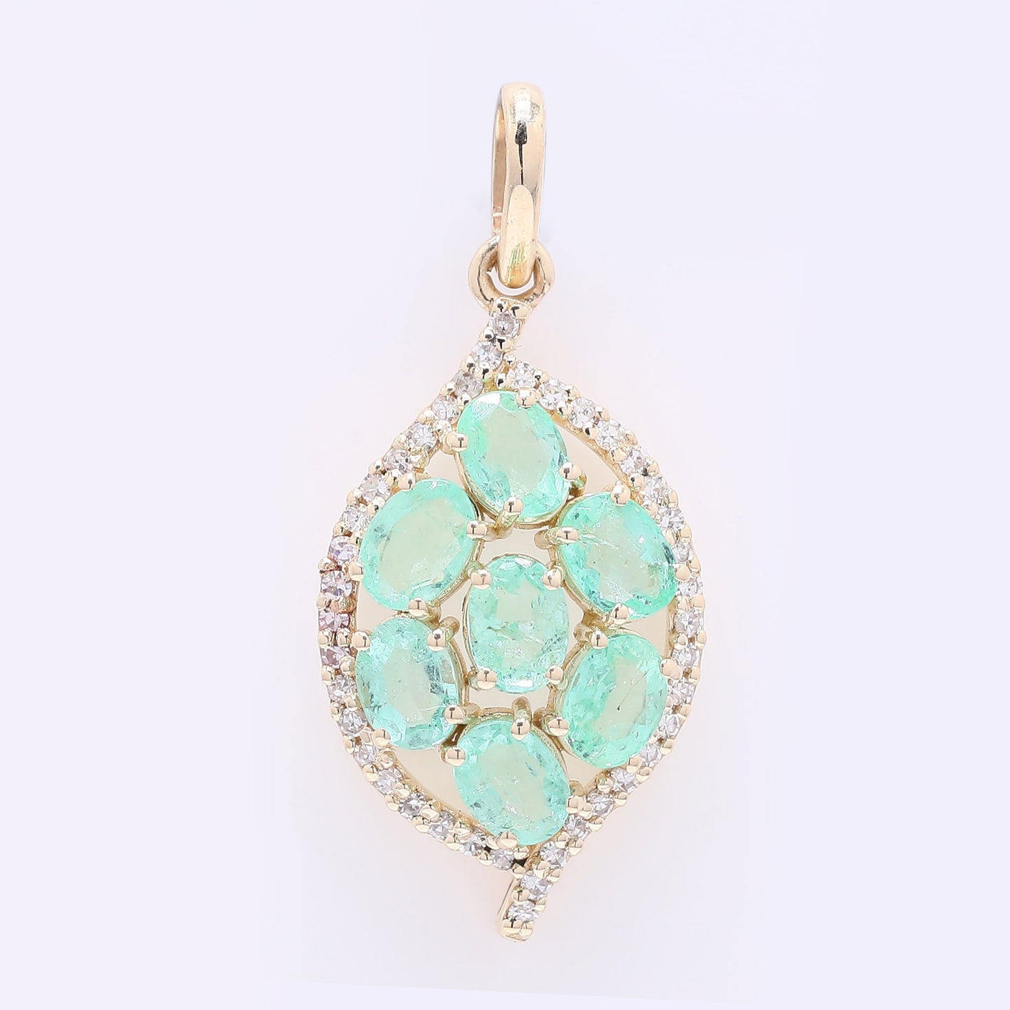 1.36 Ct Oval Mixed Cut Natural Emerald 14K Gold Pendant