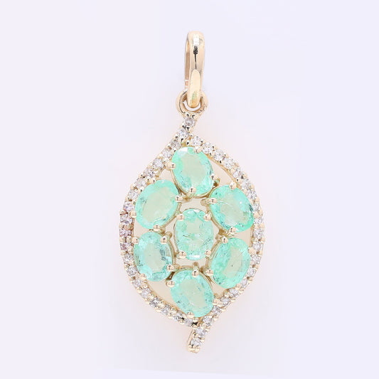 1.36 Ct Oval Mixed Cut Natural Emerald 14K Gold Pendant