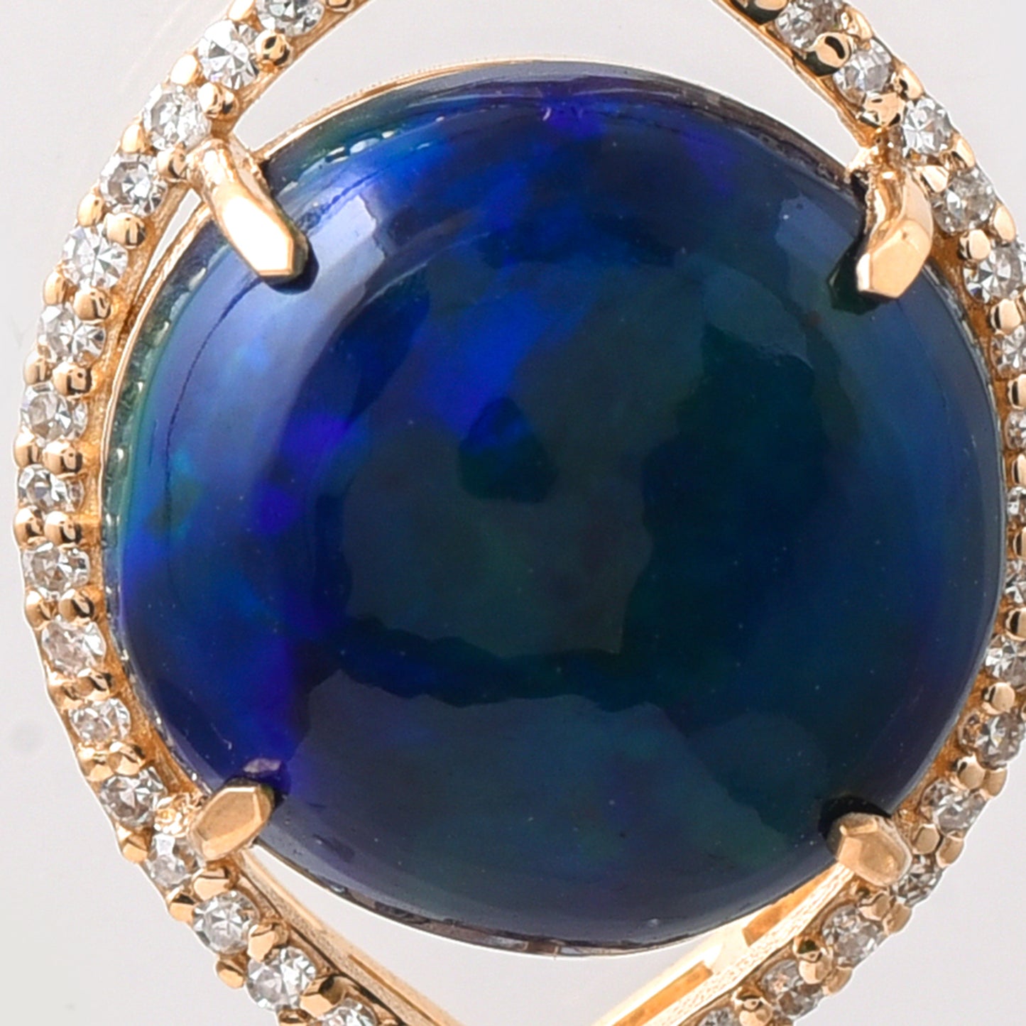3.38 Ct Round Cabochon Cut Natural Black Opal 14K Gold Pendant