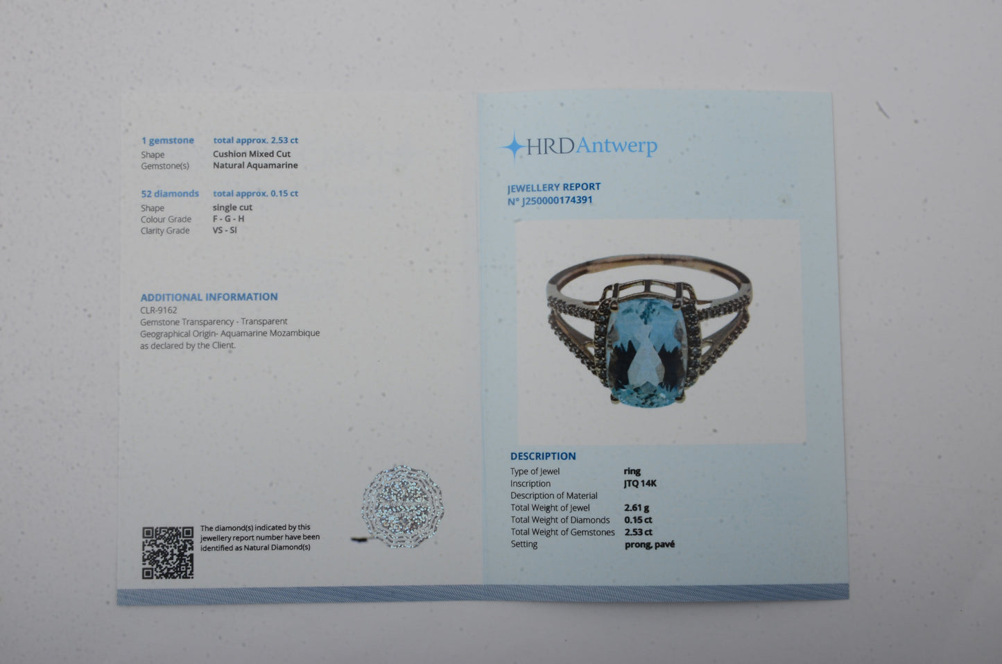 2.68 Ct Cushion Mixed Cut Natural Aquamarine 14K Gold Ring