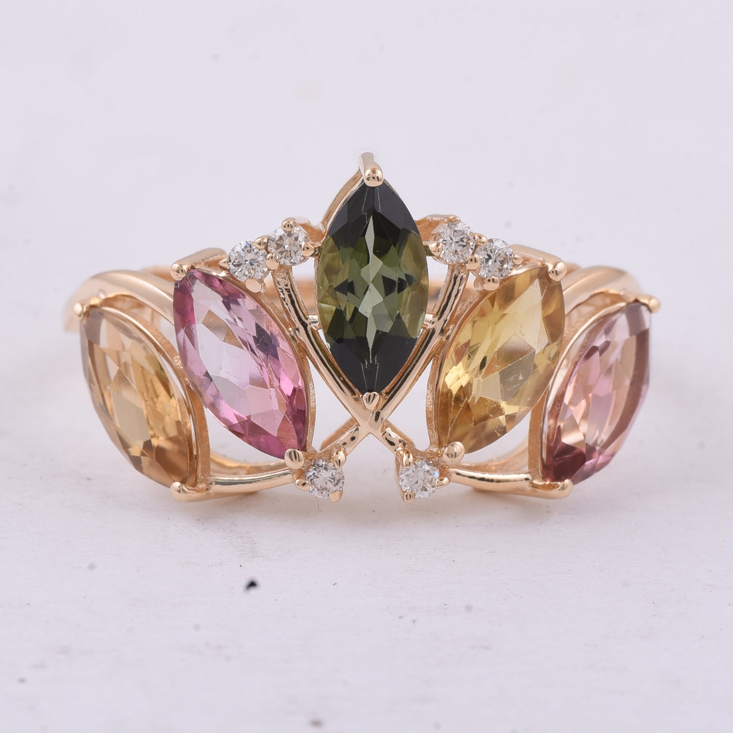2.70 Ct Marquise Natural Multi-Coloured Tourmaline 14K Gold Ring