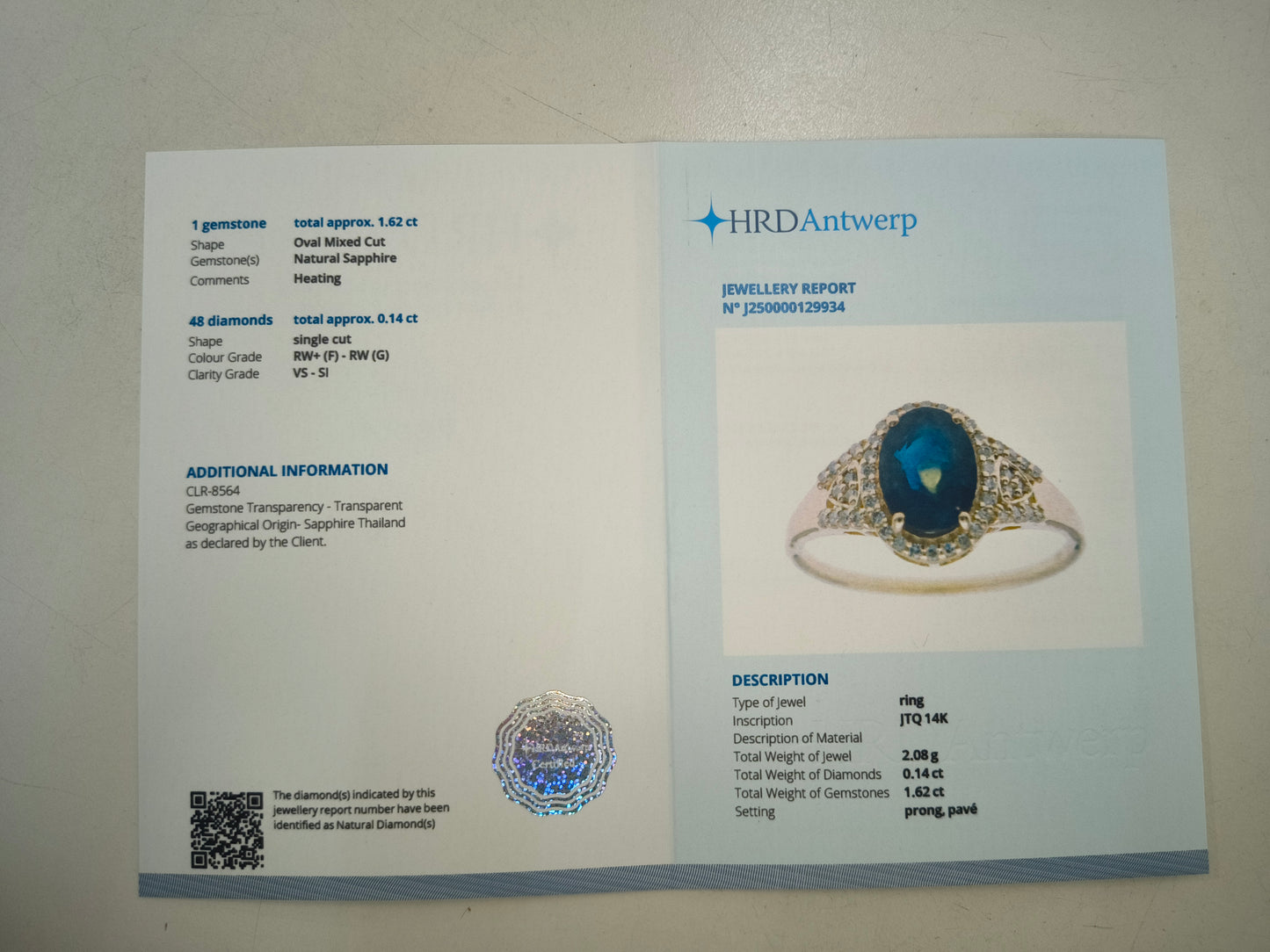 1.76 Ct Oval Natural Sapphire 14K Gold Ring