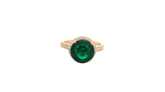 3.56 Ct Round Lab Grown Emerald 14K Gold Ring