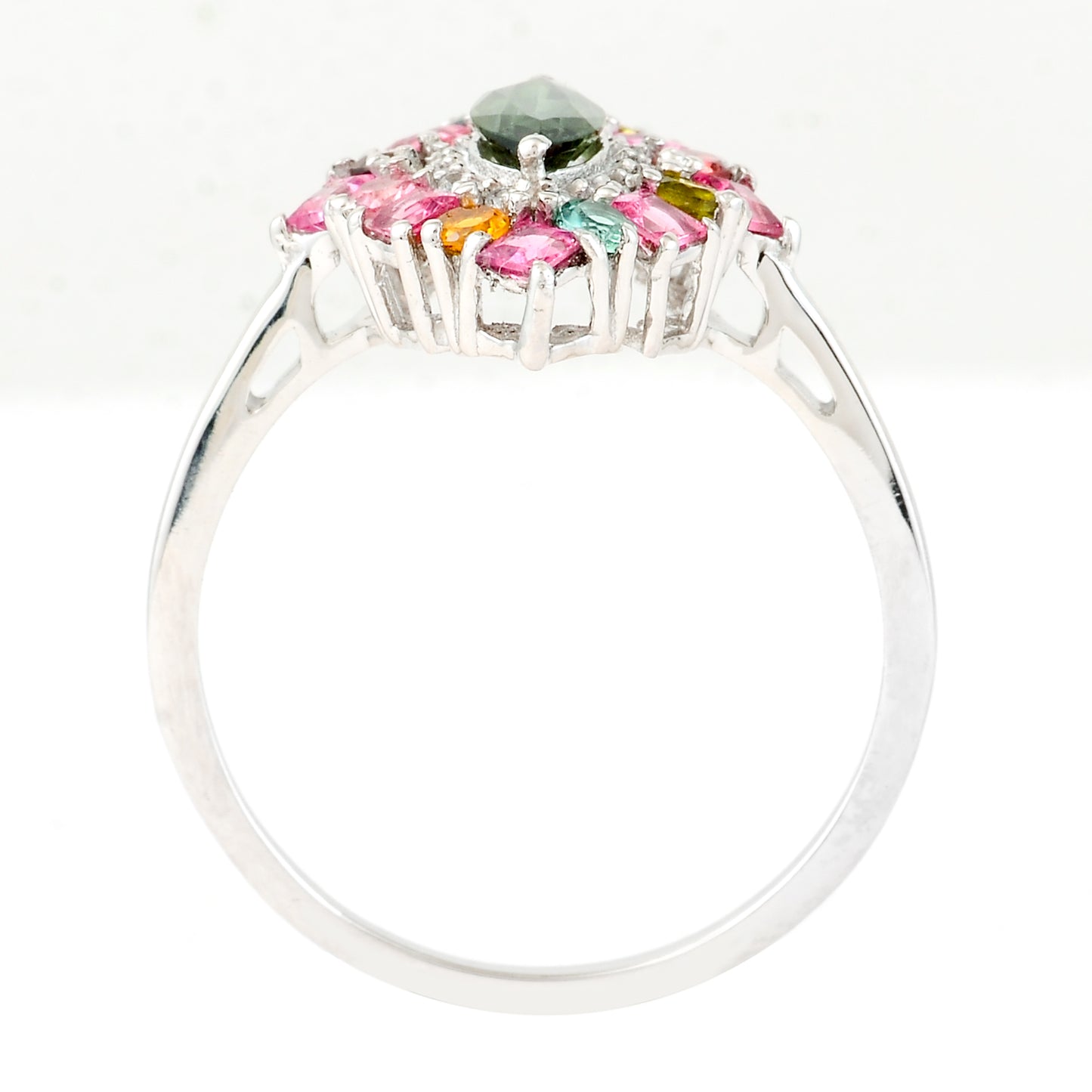 1.20 Ct Marquise Mixed Cut, Square Step Cut, Round Mixed Cut Natural Multi-Coloured Tourmaline 950 Platinum Ring