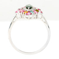 1.20 Ct Marquise Mixed Cut, Square Step Cut, Round Mixed Cut Natural Multi-Coloured Tourmaline 950 Platinum Ring