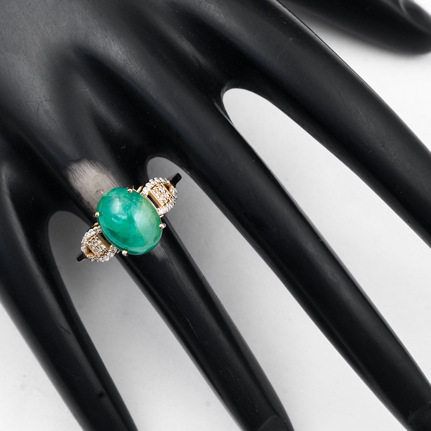 3.90 Ct Oval Cabochon Cut Natural Emerald 14K Gold Ring