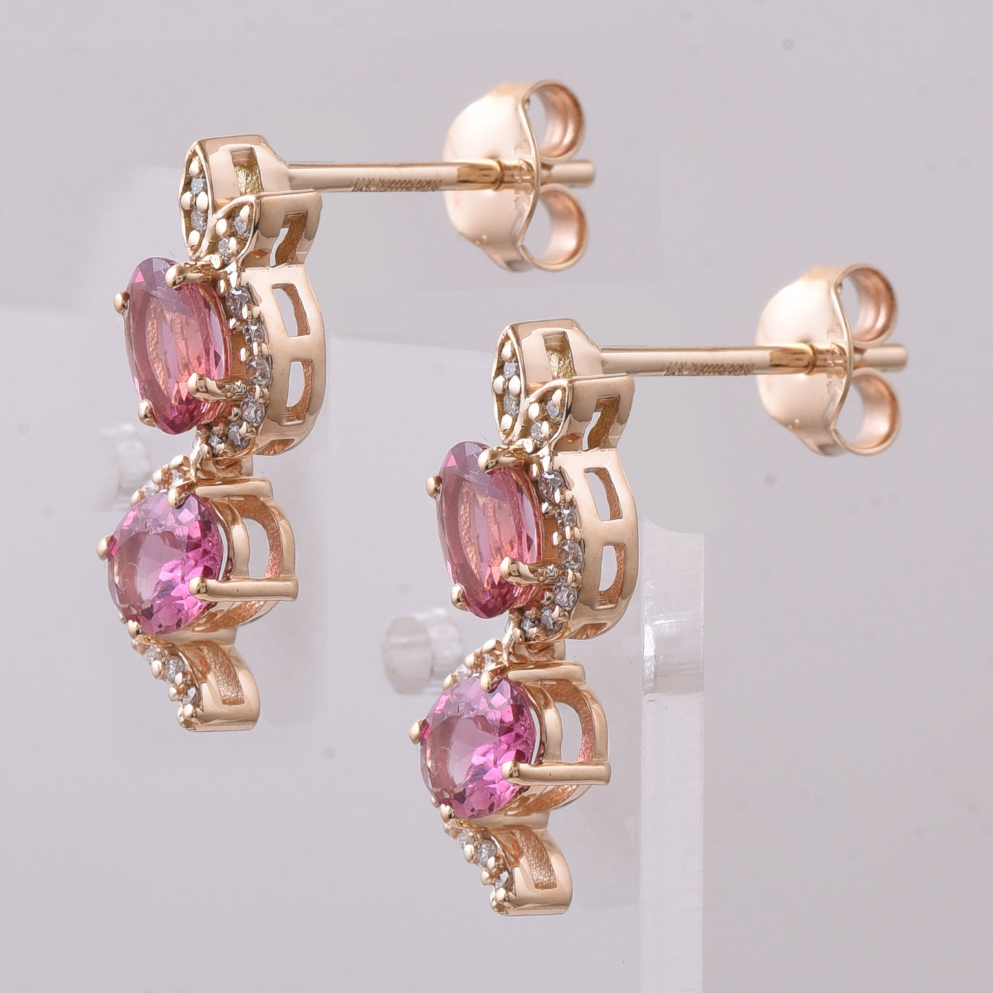 1.28 Ct Oval Mixed Cut Natural Pink Tourmaline 14K Gold Earrings