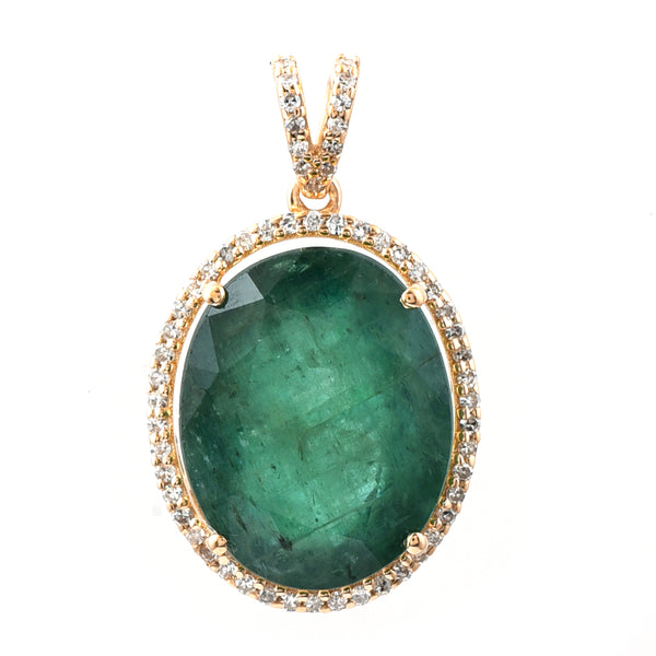 7.94 Ct Oval Mixed Cut Natural Emerald 14K Gold Pendant