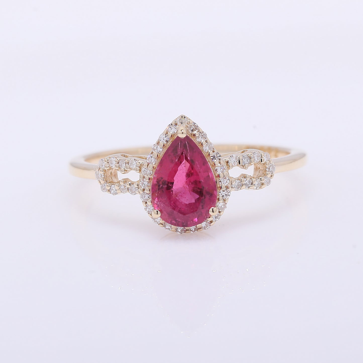 1.02 Ct Pear Mixed Cut Natural Pink Tourmaline 14K Gold Ring