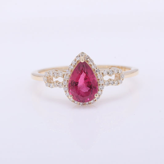 1.02 Ct Pear Mixed Cut Natural Pink Tourmaline 14K Gold Ring