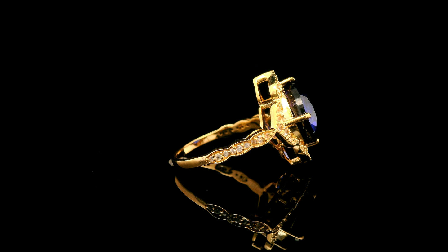 6.73 Ct Cushion Lab Grown Sapphire 14K Gold Ring