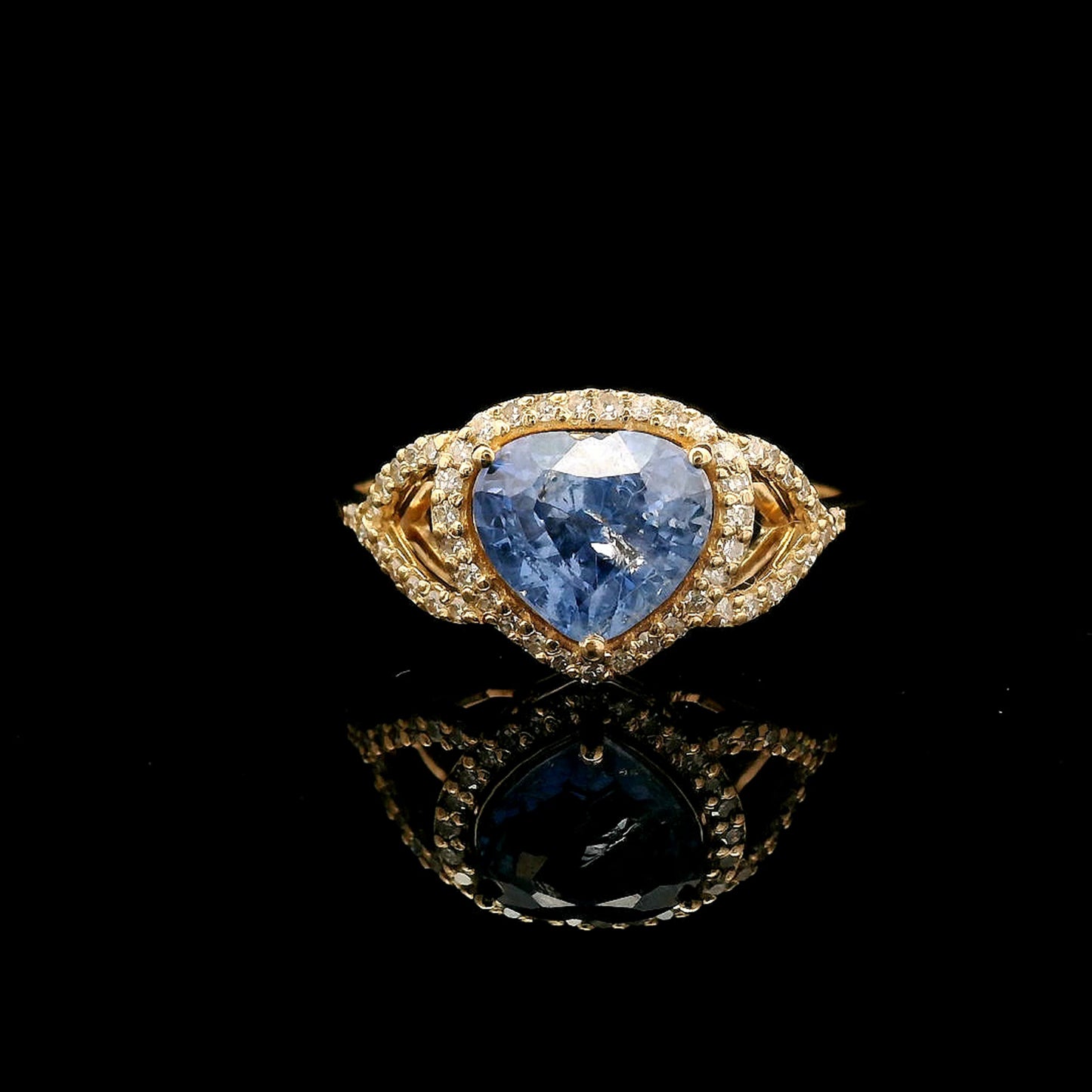 1.92 Ct Pear Mixed Cut Natural Sapphire 14K Gold Ring