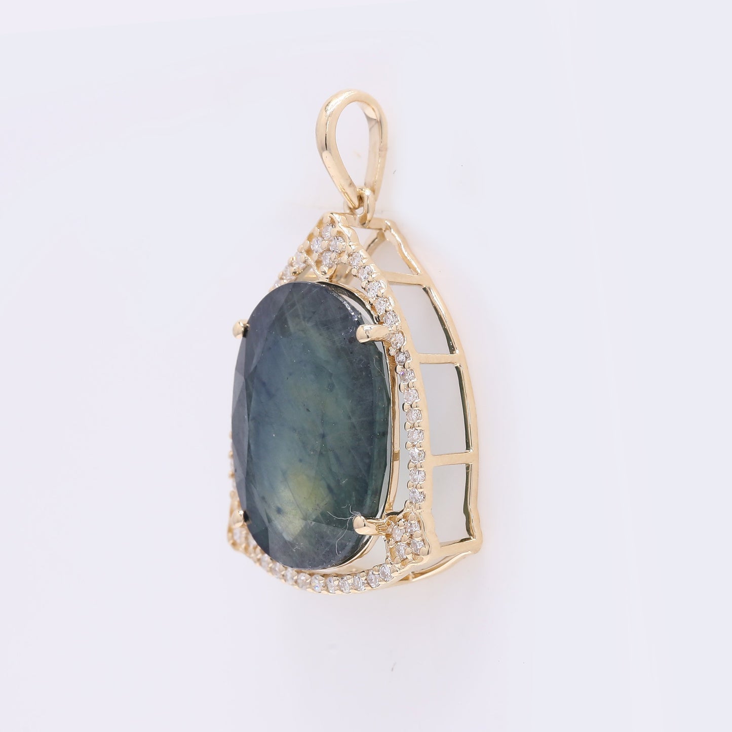 9.16 Ct Oval Mixed Cut Natural Sapphire 14K Gold Pendant