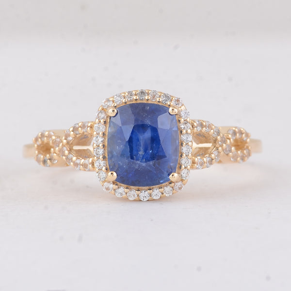 2.13 Ct Cushion Sapphire 9K Gold Ring