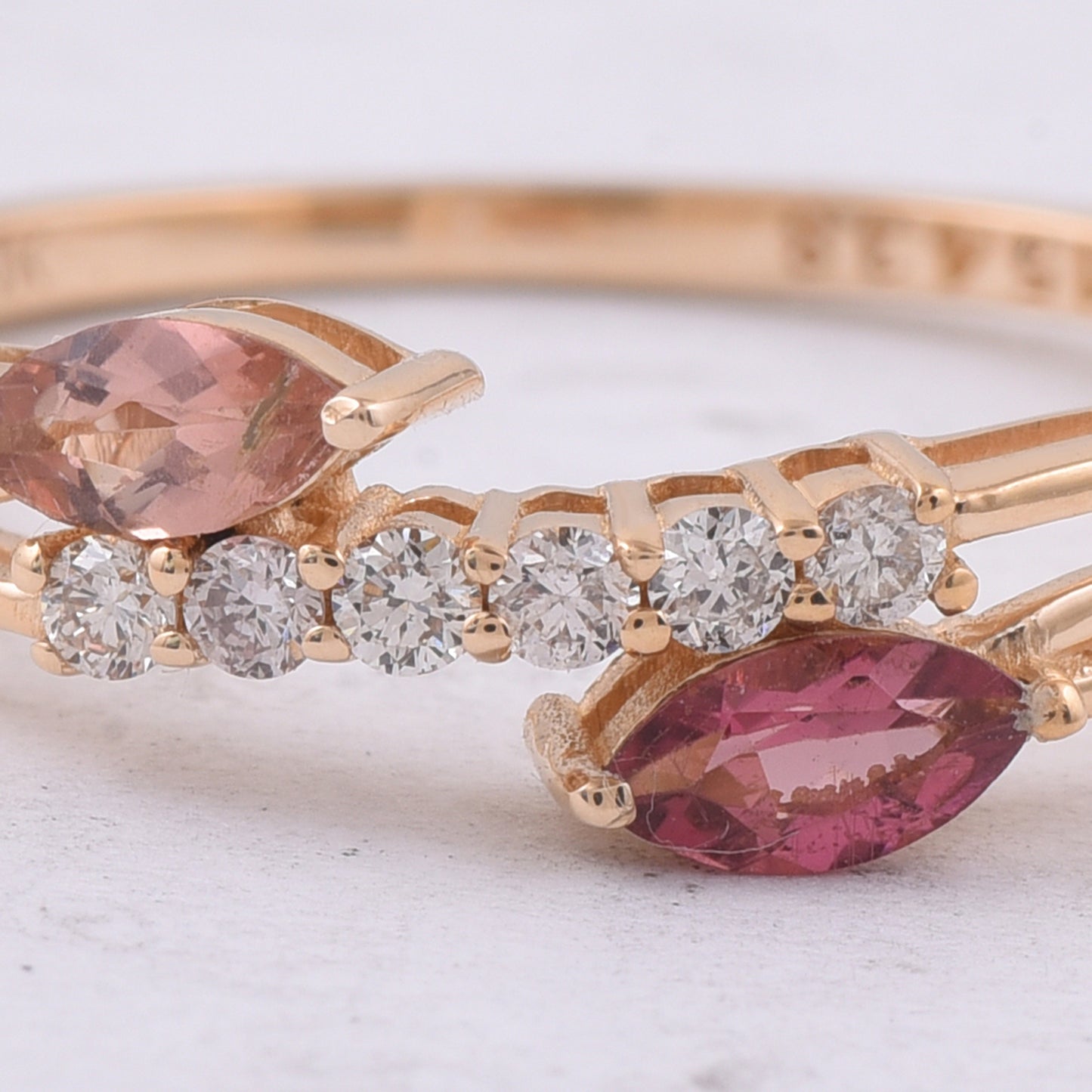 0.38 Ct Marquise Natural Multi Coloured Tourmaline 14K Gold Ring