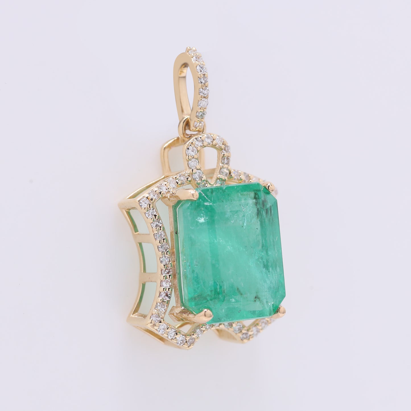 5.83 Ct Octagon Step Cut Natural Emerald 14K Gold Pendant