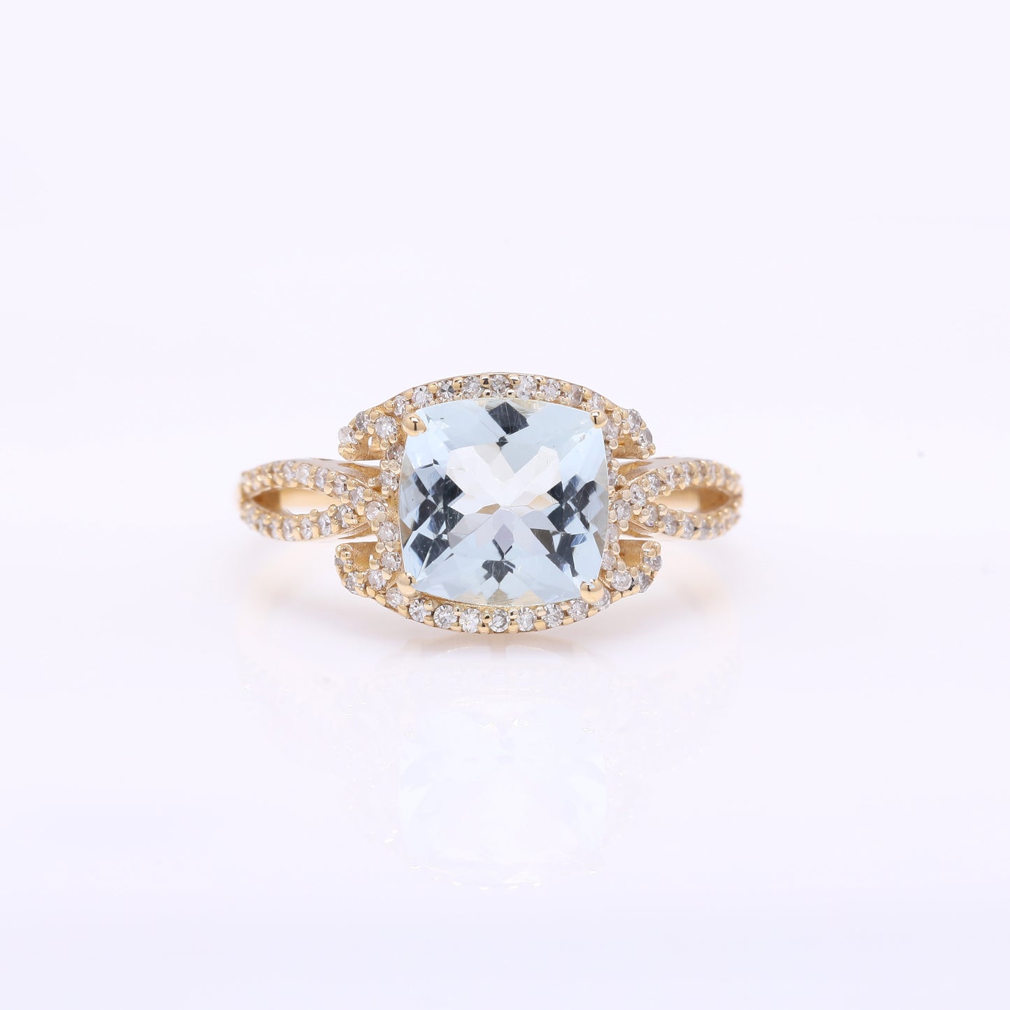 1.86 Ct Cushion Mixed Cut Natural Aquamarine 14K Gold Ring