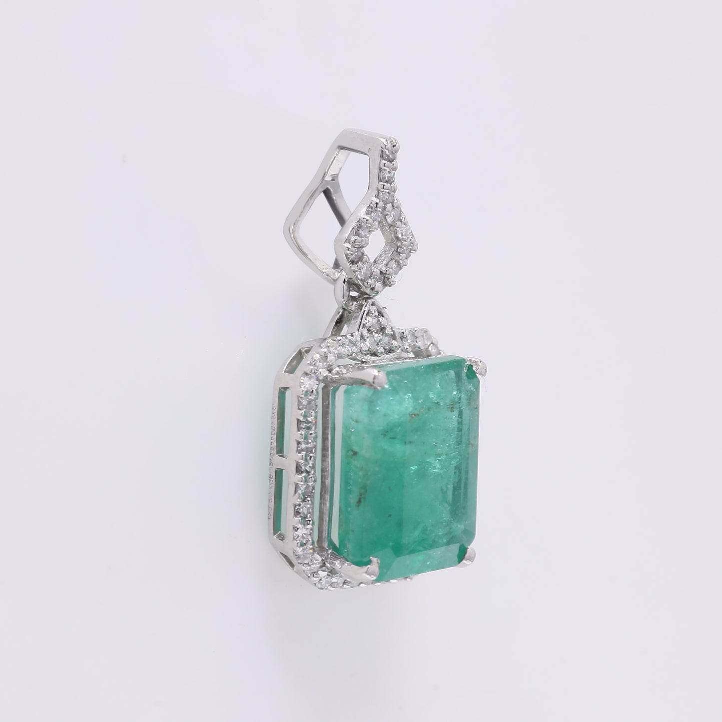 3.59 Ct Octagon Step Cut Natural Emerald 950 Platinum Pendant