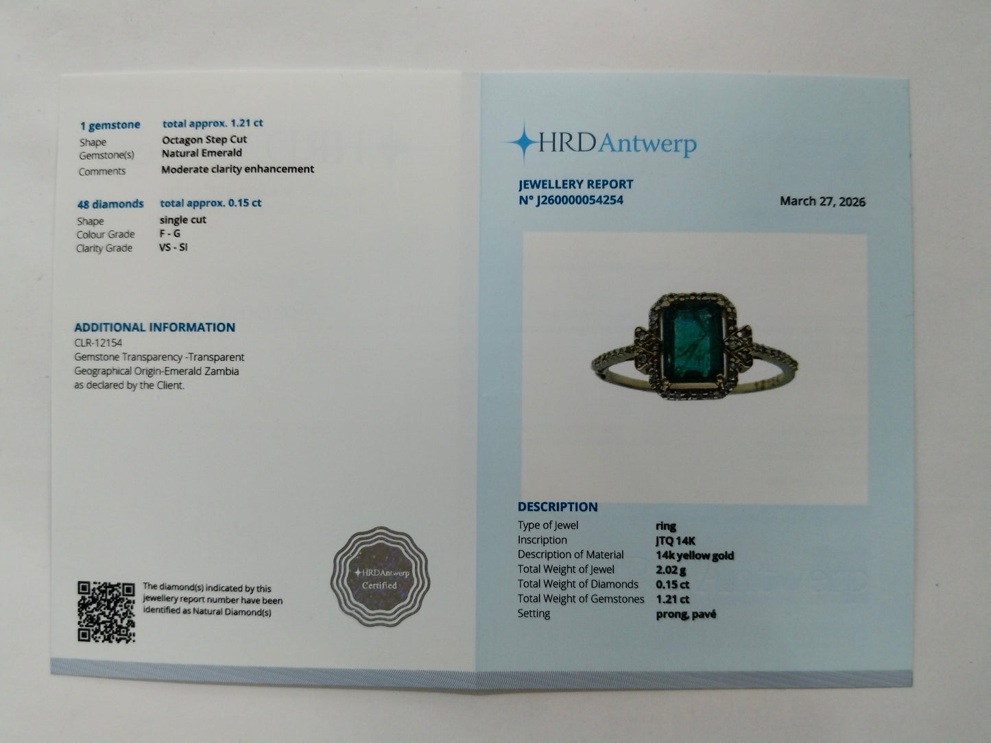 1.36 Ct Octagon Step Cut Natural Emerald 14K Gold Ring